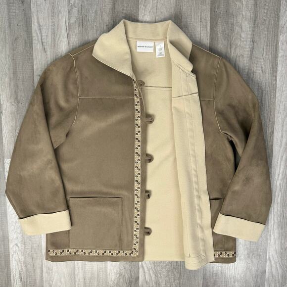 Tan Faux Suede with Design Jacket Toggle Closers Size 12 - Picture 8 of 9